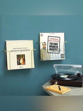 Gold Metal Wall-Mounted Vinyl Record Rack 2 Pack